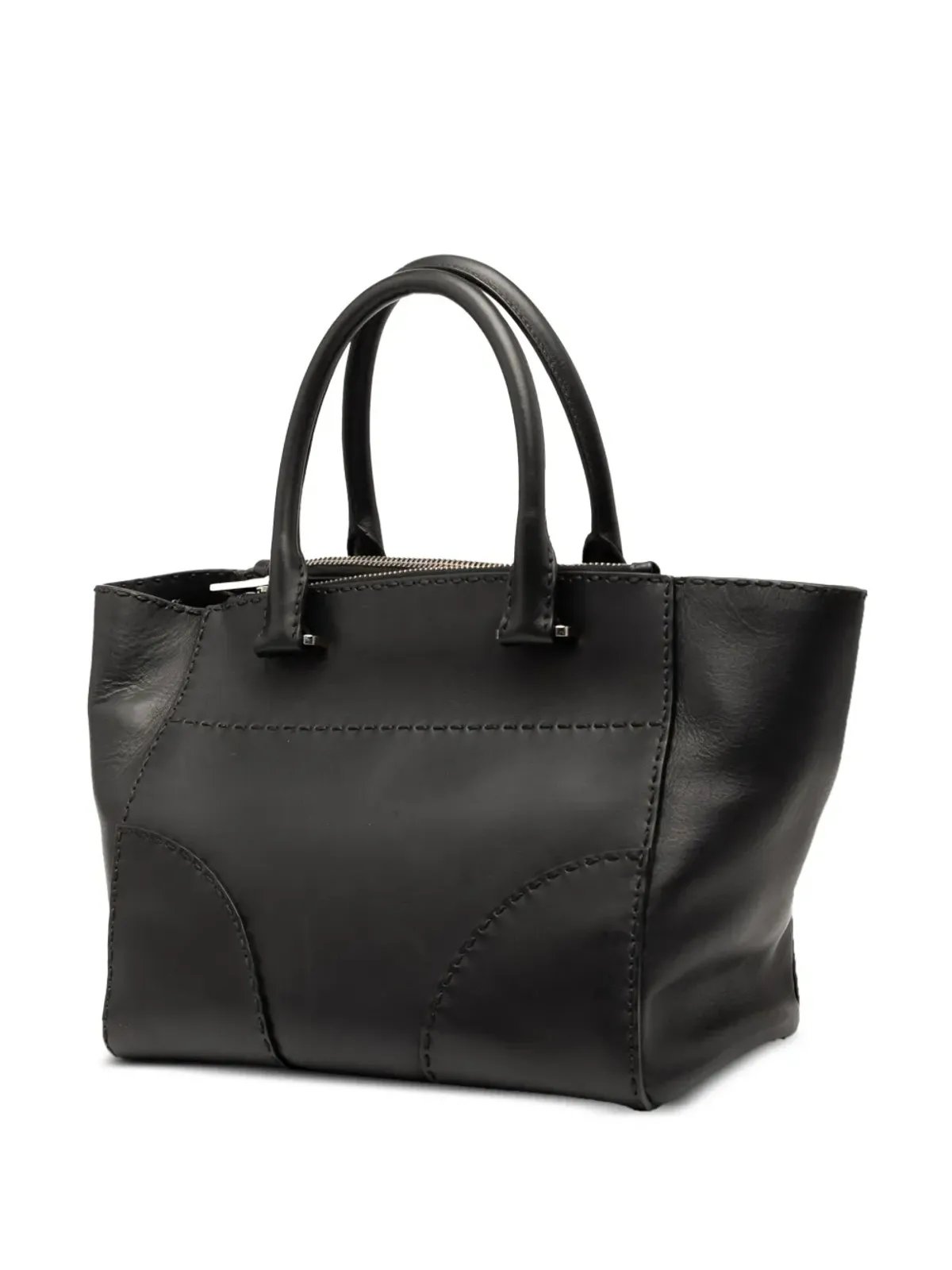 ビンテージ Prada スモールシティ カーフ レザー ステッチ入り ツインポケット サッチェル ブラック - 画像3