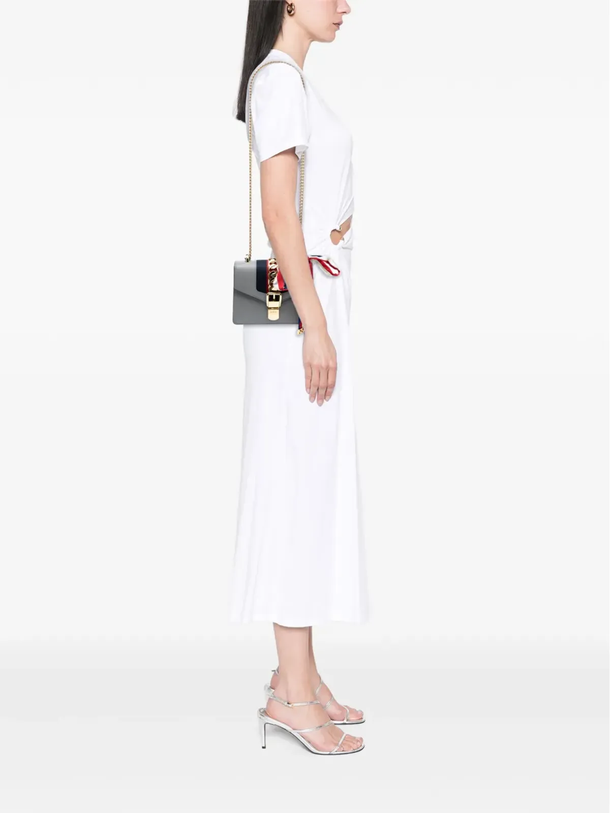 Gucci ビンテージ 2016-2025 ミニレザーウェブ シルビー チェーン クロスボディバッグ - グレー - 画像2