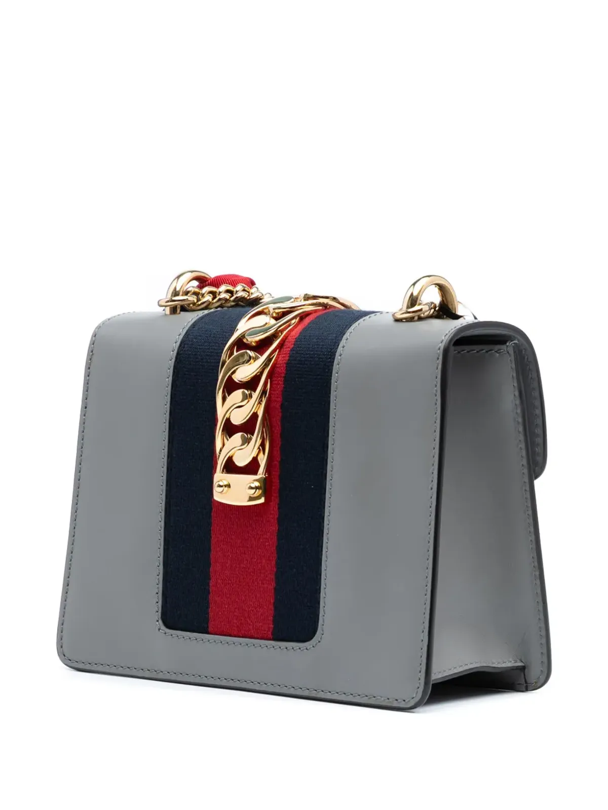 Gucci ビンテージ 2016-2025 ミニレザーウェブ シルビー チェーン クロスボディバッグ - グレー - 画像3