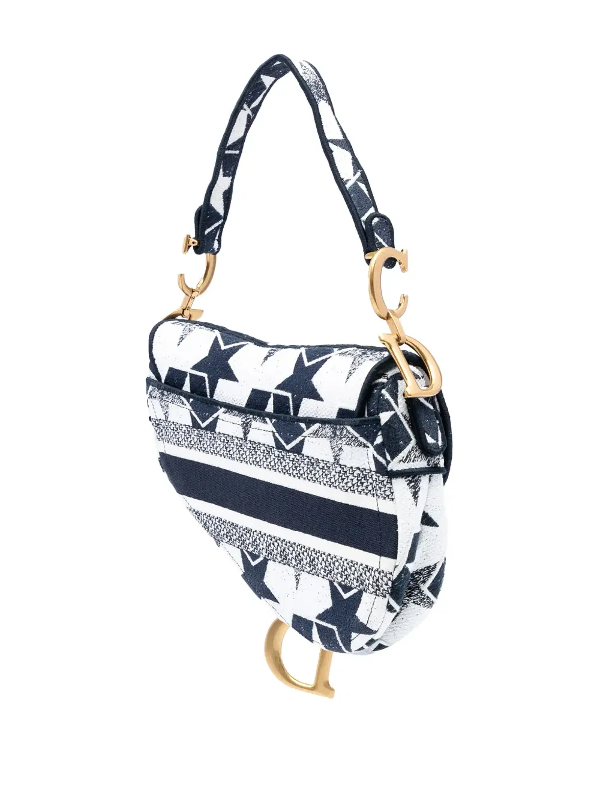Christian Dior ビンテージ 2021 刺繍キャンバス星柄 サドルバッグ ショルダーバッグ - ホワイト - 画像3