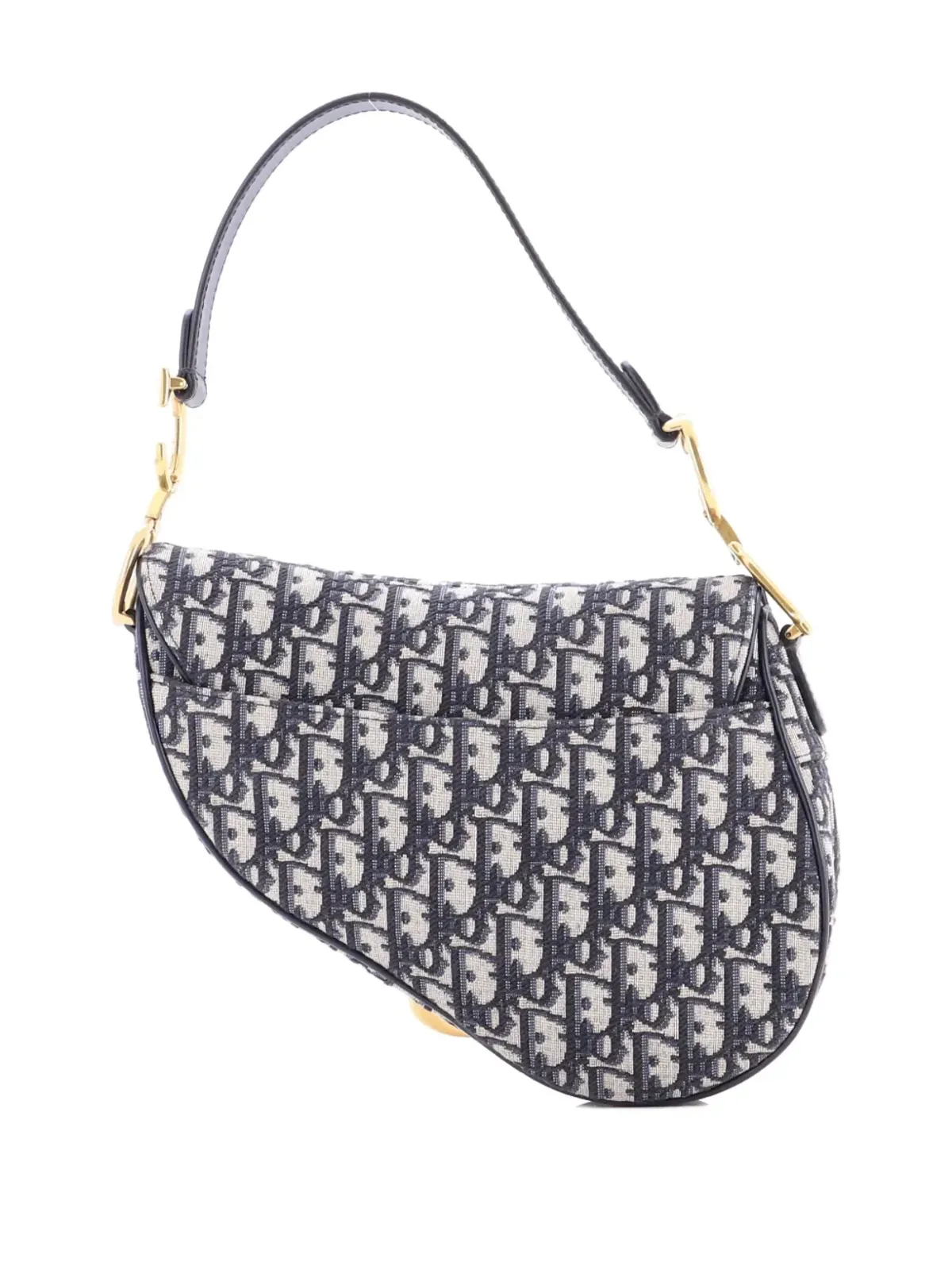 Christian Dior ビンテージ サドルバッグ ストラップ付き オブリークキャンバス ミディアムショルダーバッグ ブルー - 画像2