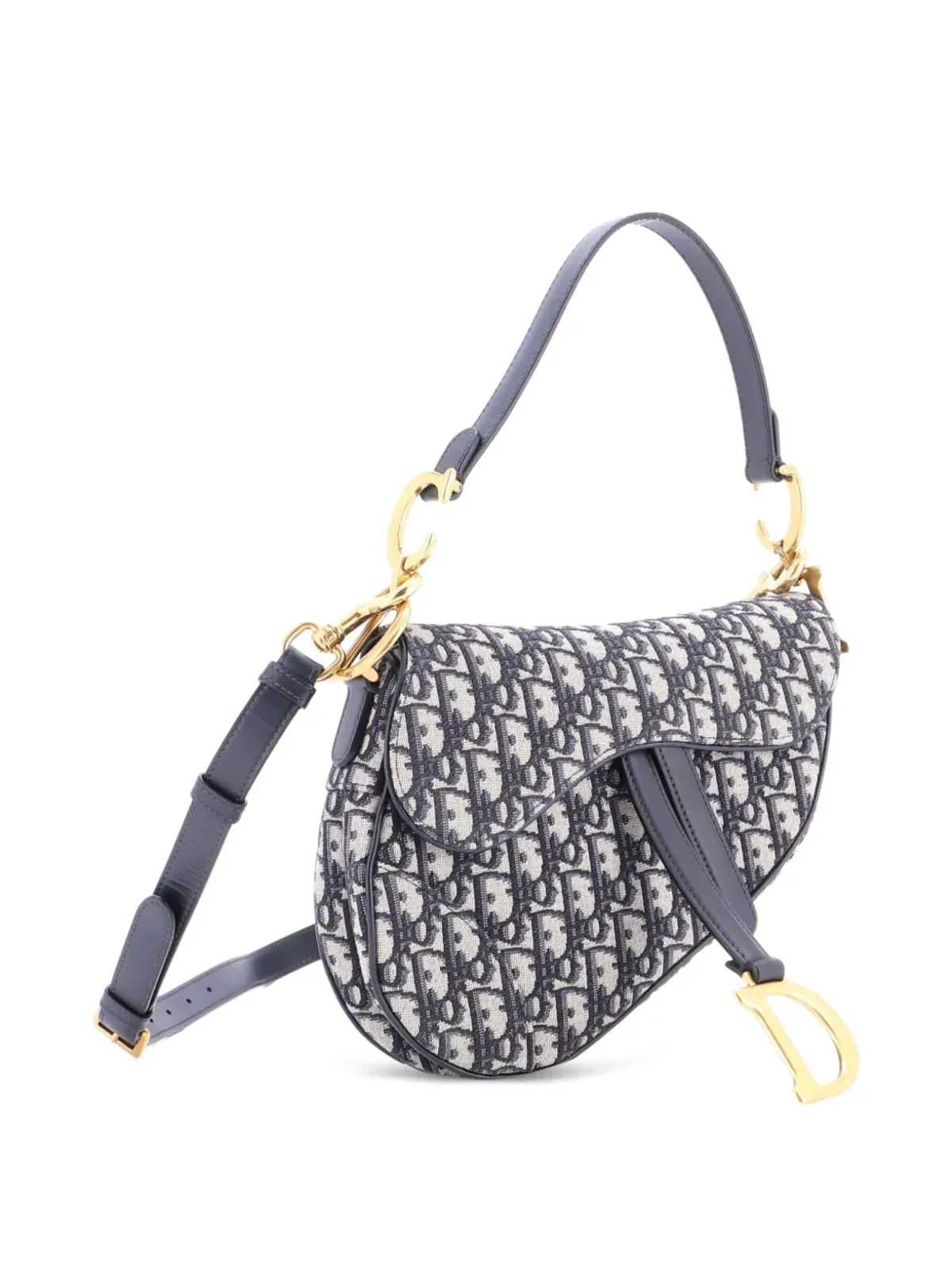 Christian Dior ビンテージ サドルバッグ ストラップ付き オブリークキャンバス ミディアムショルダーバッグ ブルー - 画像3