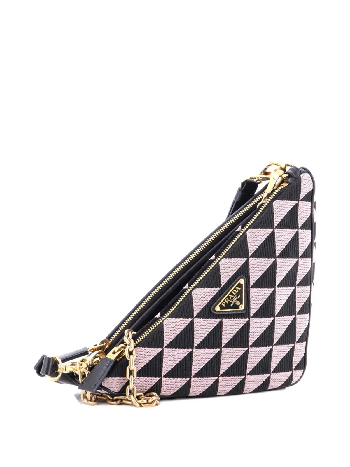 Prada ビンテージ ダブルシンボル三角バッグ レザーとジャカード ミニショルダーバッグ - ブラック - 画像3