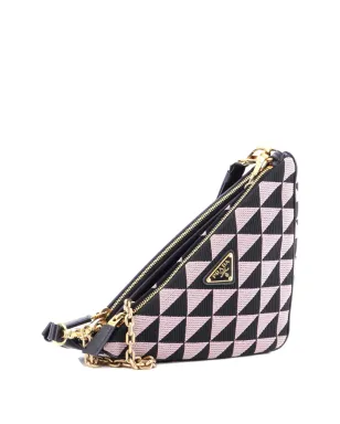 Prada ビンテージ ダブルシンボル三角バッグ レザーとジャカード ミニショルダーバッグ - ブラック - サムネイル3