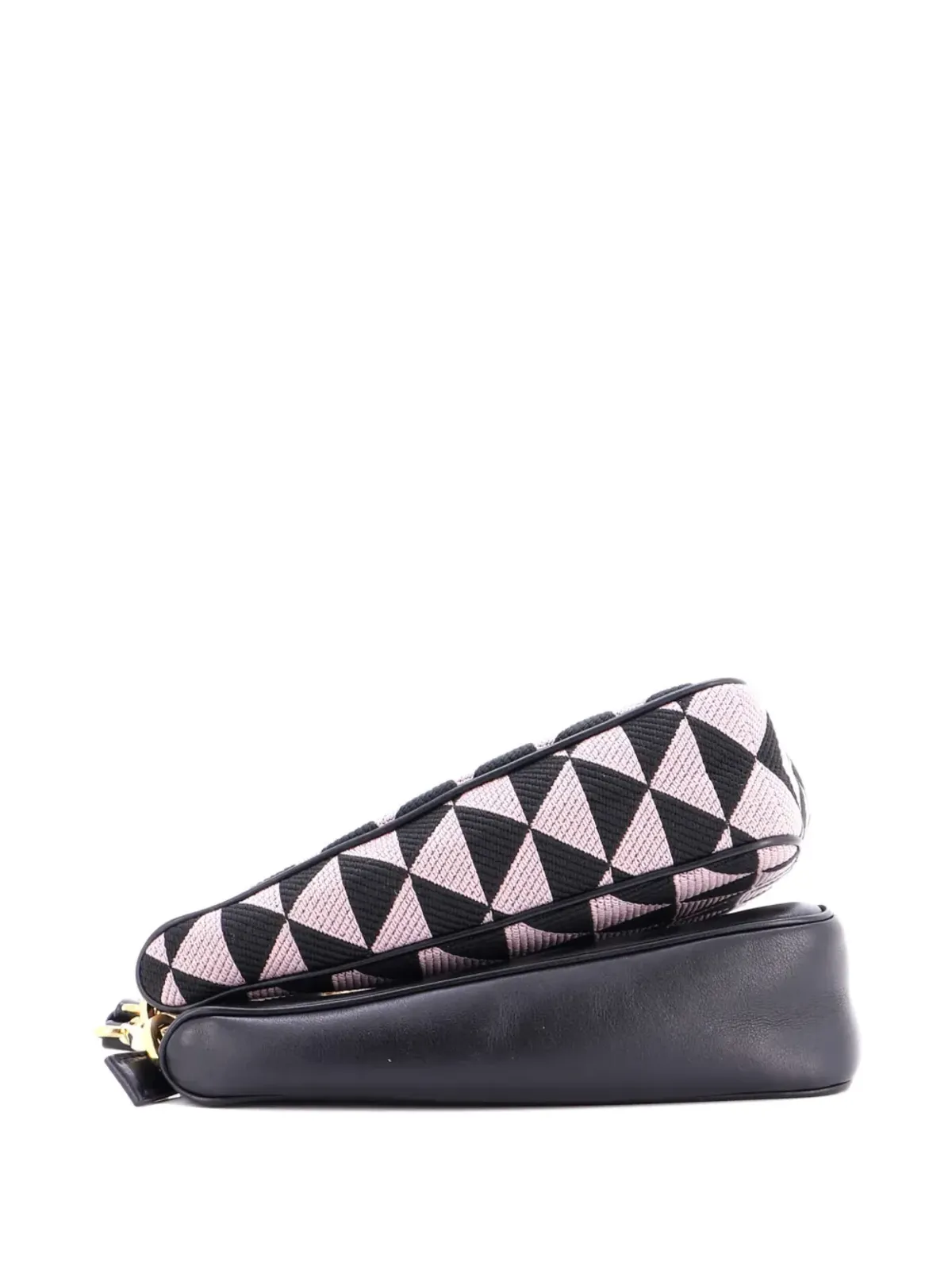 Prada ビンテージ ダブルシンボル三角バッグ レザーとジャカード ミニショルダーバッグ - ブラック - 画像4