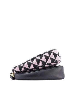 Prada ビンテージ ダブルシンボル三角バッグ レザーとジャカード ミニショルダーバッグ - ブラック - サムネイル4