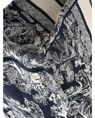 Christian Dior ビンテージ ブック刺繍入りキャンバス大型トートバッグ - ブルー - サムネイル3