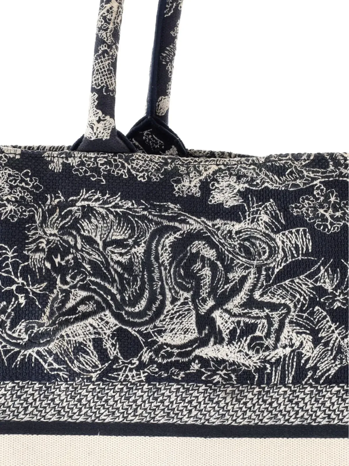 Christian Dior ビンテージ ブック刺繍入りキャンバス大型トートバッグ - ブルー - 画像4