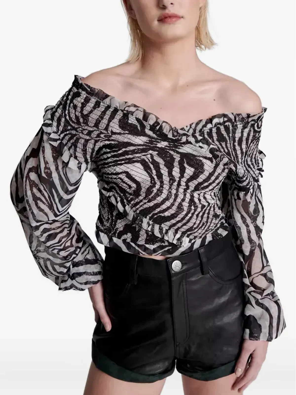 One Teaspoon zebra-pattern blouse - Black - 画像4
