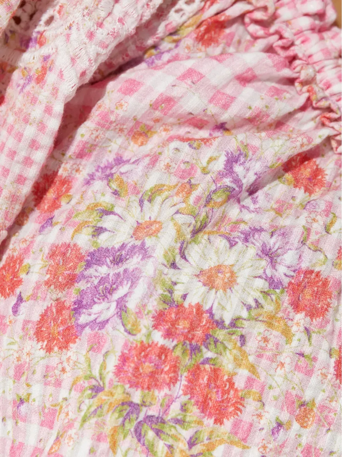 LoveShackFancy 花柄モチーフ刺繍付きチェック柄ブラウス - 画像5