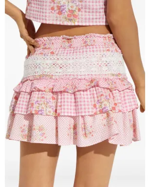 LoveShackFancy コーベット フローラルレース ミニスカート ピンク - サムネイル3