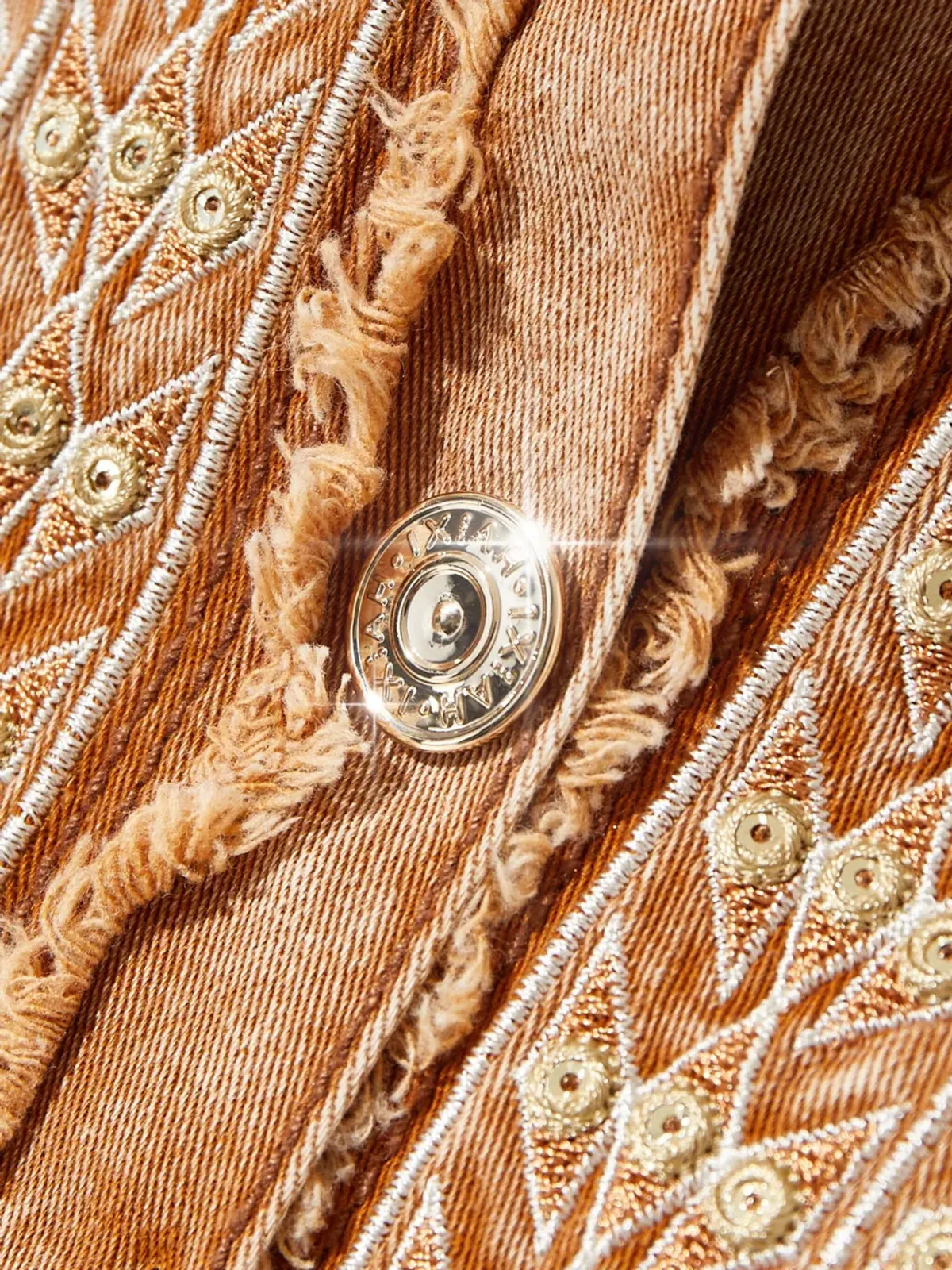 IXIAH 刺繍入りデニムシャツジャケット - ブラウン - 画像4