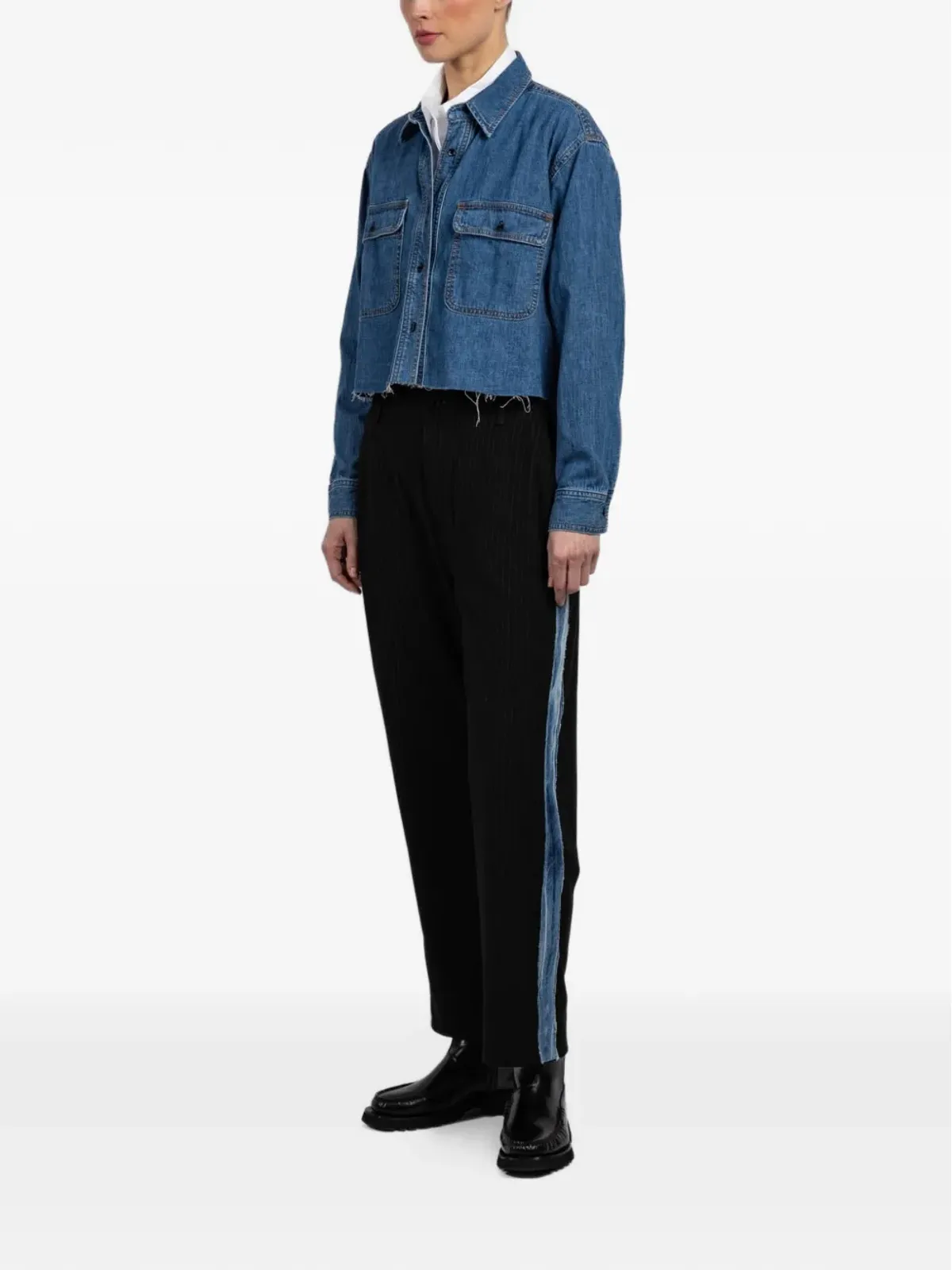 ASKK NY Crosby houndstooth panel cropped shirt - Blue - 画像2