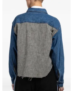 ASKK NY Crosby houndstooth panel cropped shirt - Blue - サムネイル3