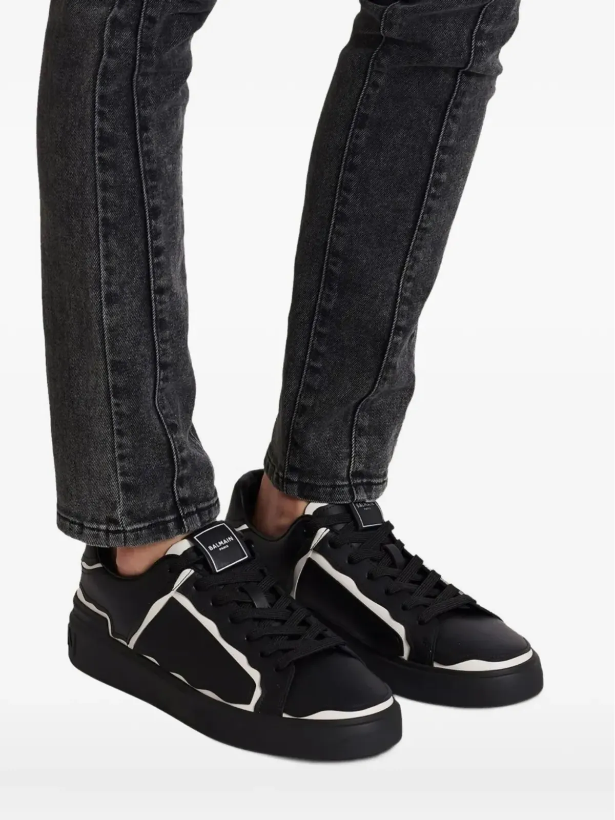 Balmain Pre-Owned B-Court コントラストトリム スニーカー（ブラック） - 画像5