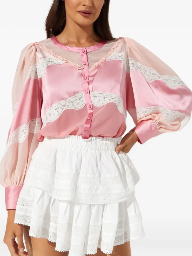 LoveShackFancy LoveShackFancy Zavia レースパネル付きサテンブラウスの商品画像