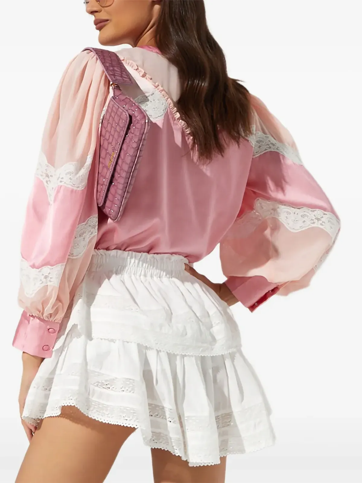 LoveShackFancy Zavia レースパネル付きサテンブラウス - 画像3