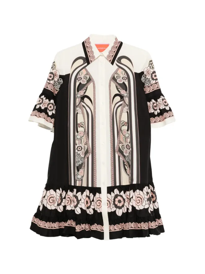 La DoubleJ La DoubleJ 花柄プリント フリル付きミニドレス（ブラック）の商品画像