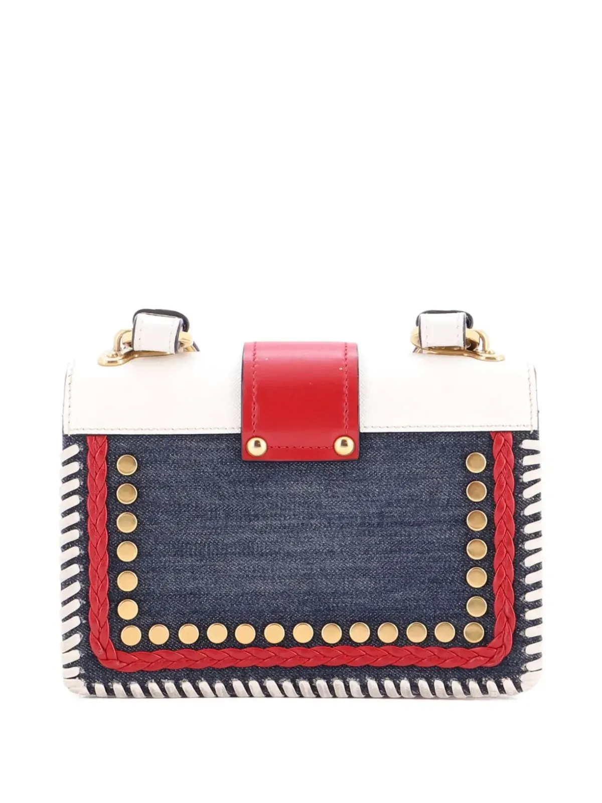 Prada ビンテージ カイエ 装飾付き デニムとレザーの小型クロスボディバッグ ブルー - 画像2