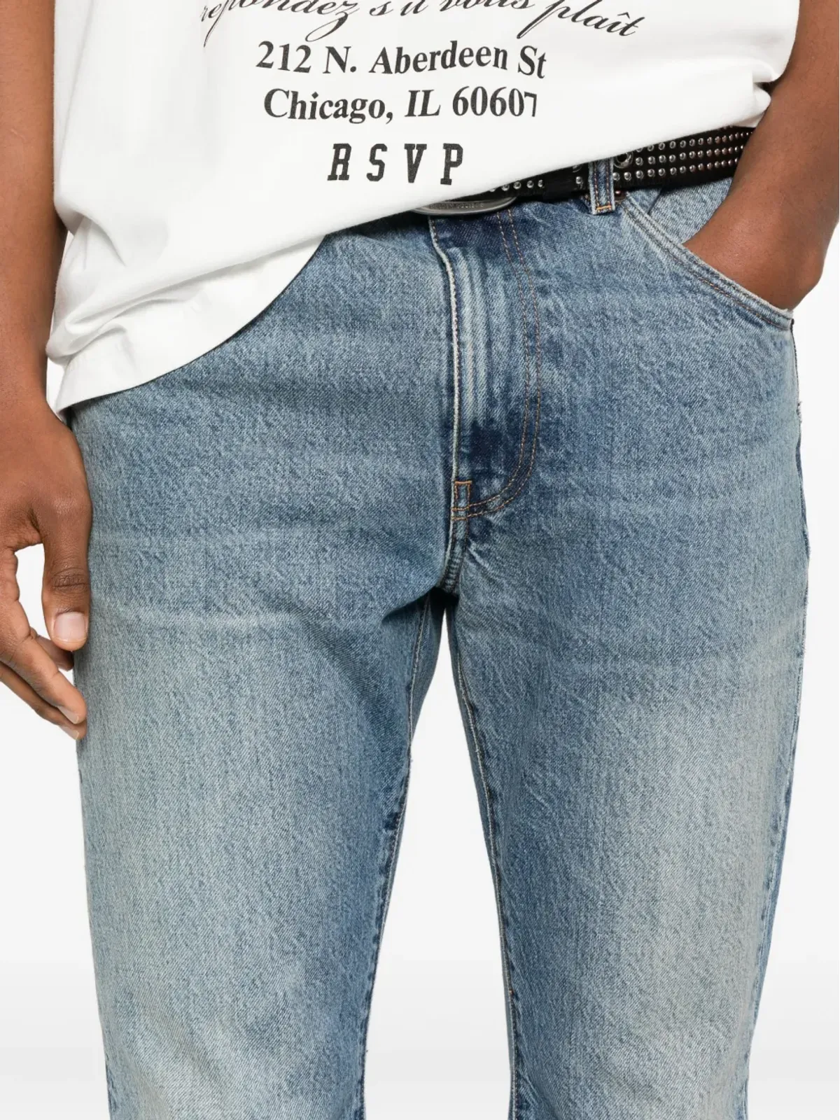 Blk Dnm トップステッチングデニムジーンズ - 画像5