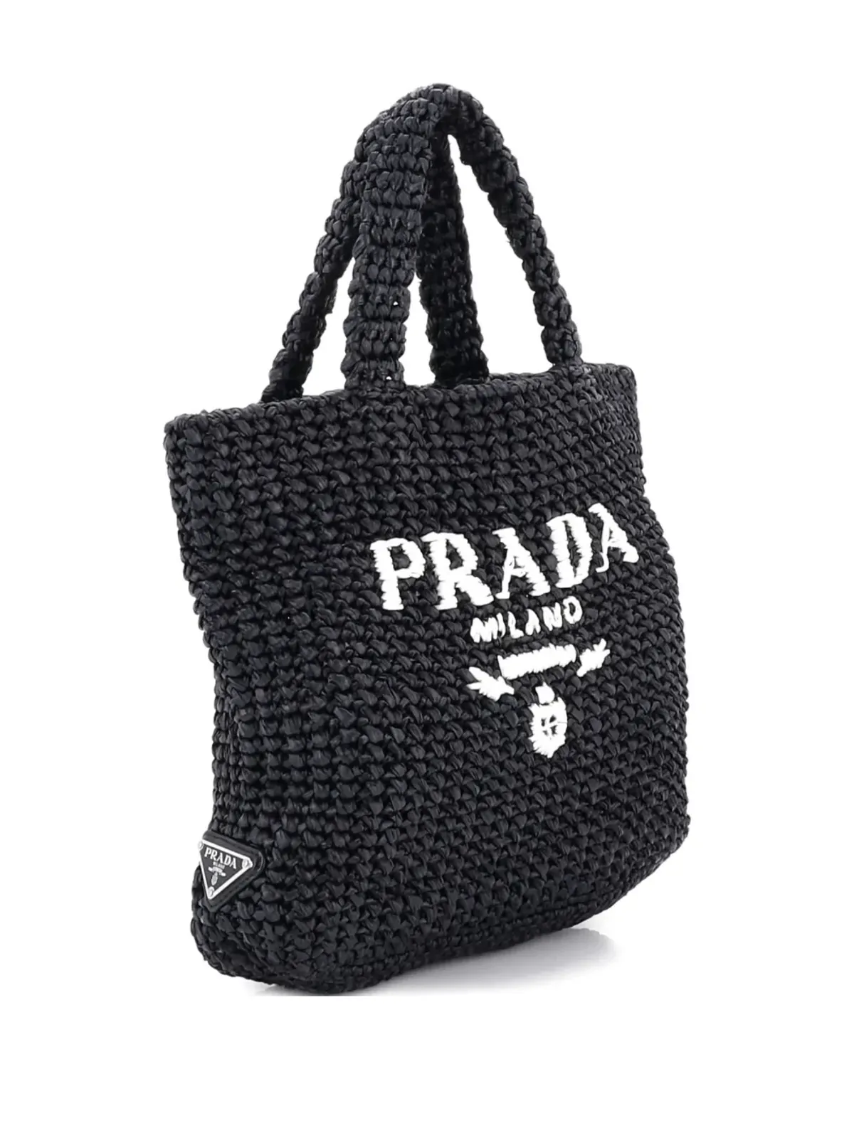 Prada ビンテージ ロゴ ラフィア ミニ トートバッグ - ブラック - 画像3