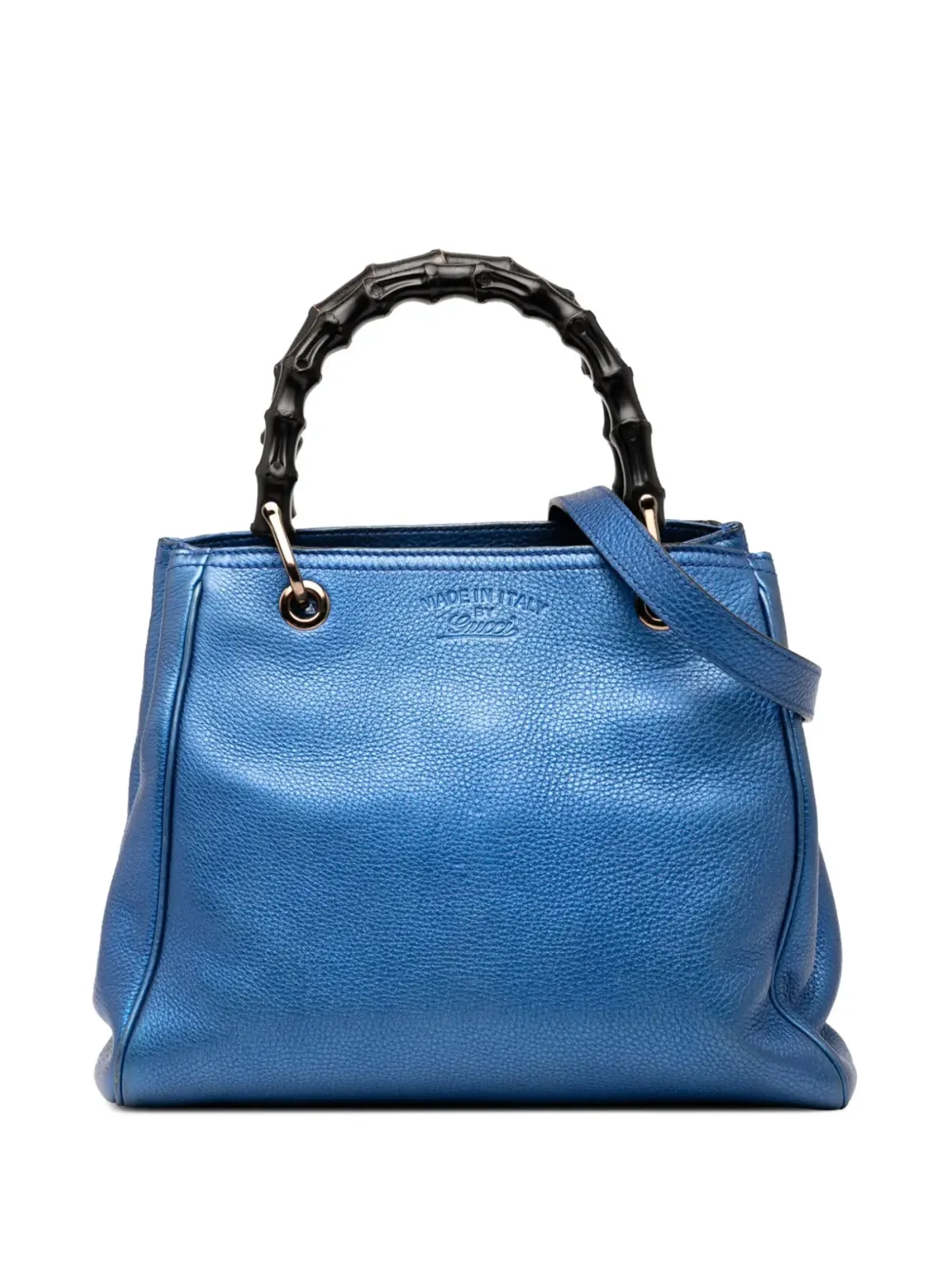 Gucci ビンテージ 2016-2025 小型メタリックカーフスキン バンブーショッパー サッチェル ブルー - 画像1
