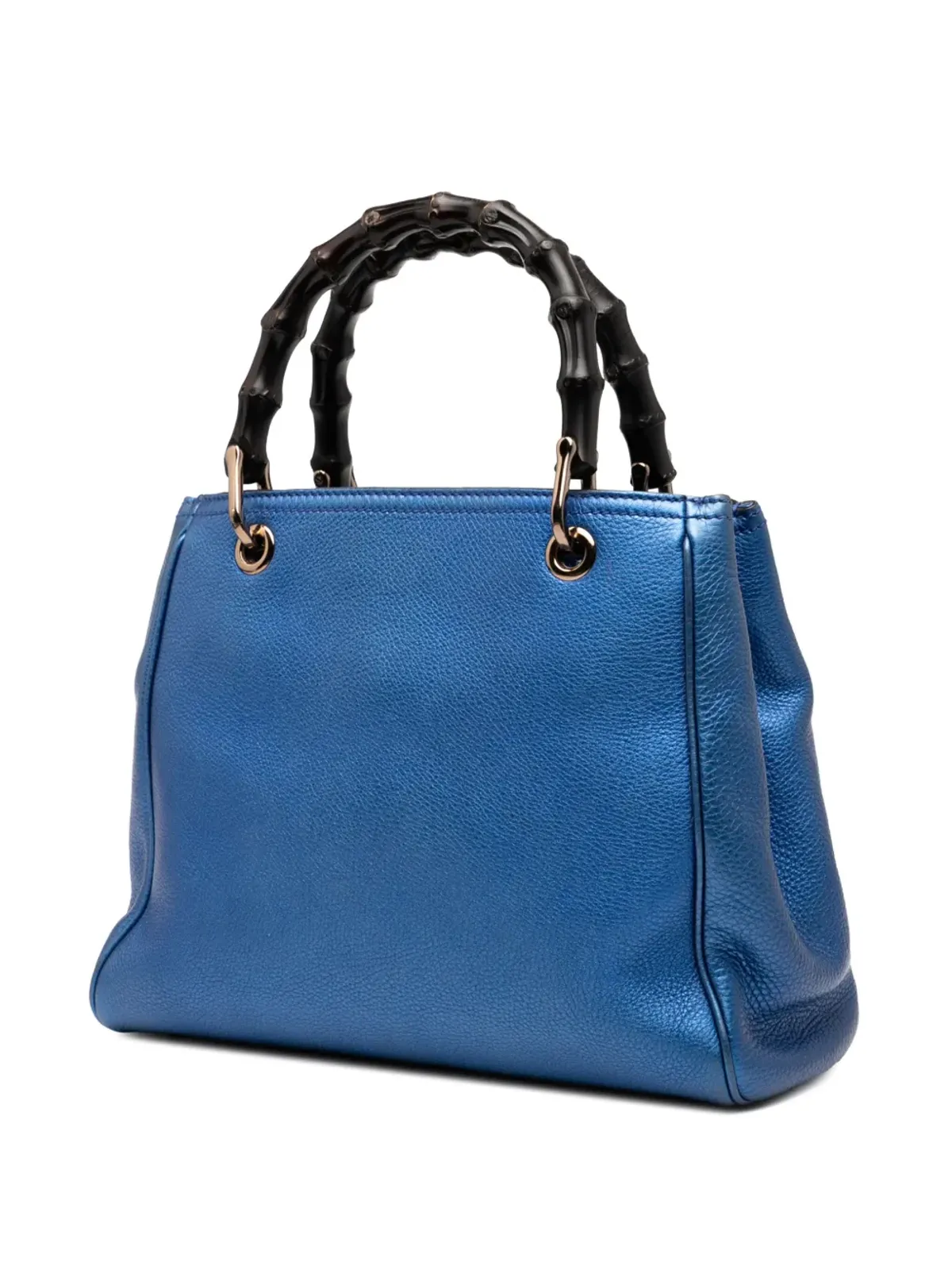 Gucci ビンテージ 2016-2025 小型メタリックカーフスキン バンブーショッパー サッチェル ブルー - 画像3