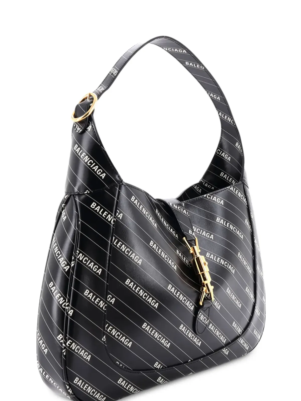 Gucci ビンテージ × Balenciaga The Hacker Project Jackie 1961 プリントレザー ホーボーバッグ ブラック - 画像3