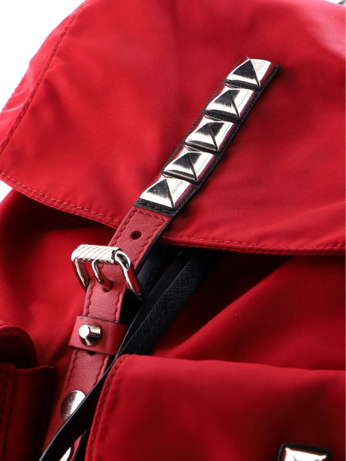 Prada ビンテージ Vela Tessuto with Studded Leather バックパック - レッド - 画像5
