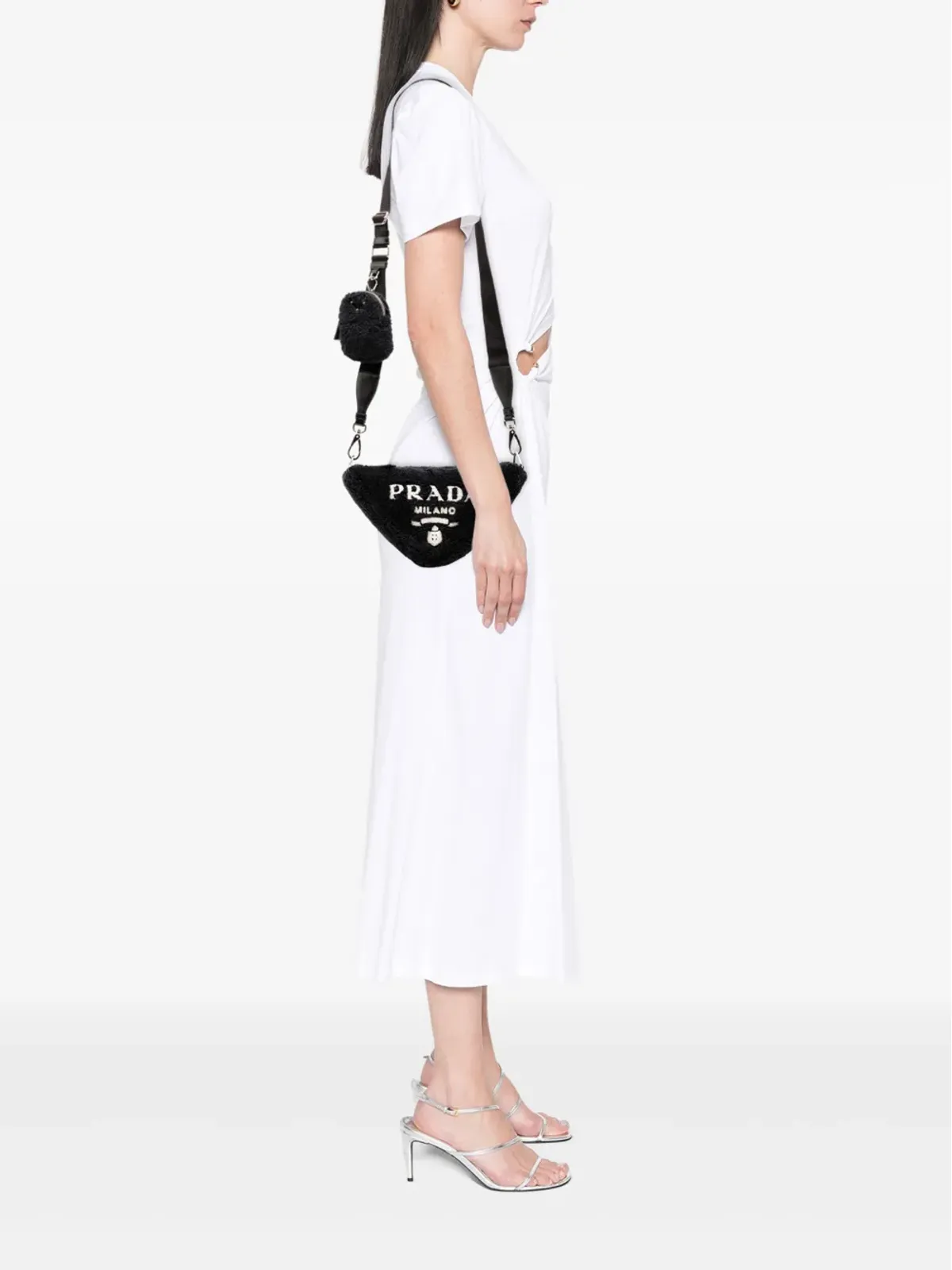 Prada ビンテージ 2013-2025 スプグナ テリークロス トライアングル ロゴ クロスボディバッグ - ブラック - 画像2