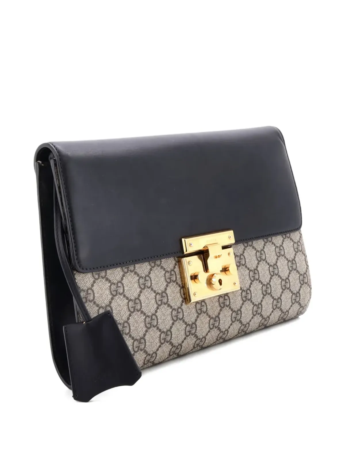 Gucci ビンテージ パドロック GG キャンバスとレザーの大型クラッチバッグ - Neutrals - 画像3