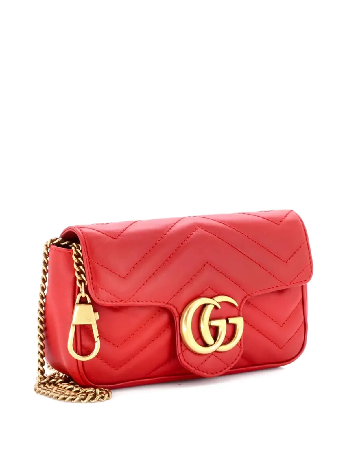 Gucci Pre-Owned GG Marmont フラップバッグ マテラッセ レザー スーパーミニ クロスボディバッグ - レッド - 画像2