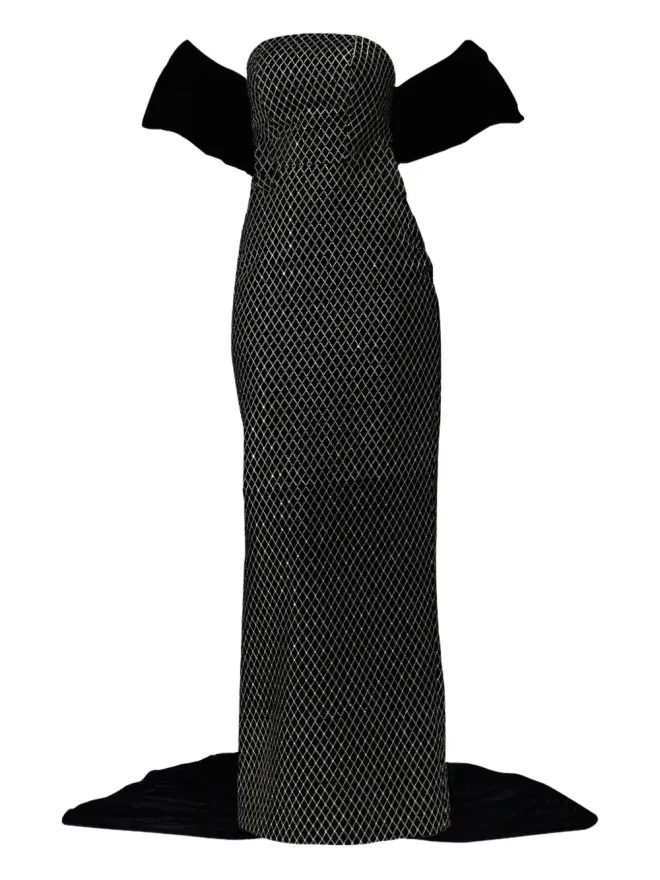 THA SEEN THA SEEN ベルベットパネル マキシドレス - ブラックの商品画像
