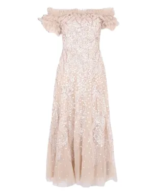 Needle & Thread スパンコール装飾オフショルミディドレス - Neutrals - サムネイル1