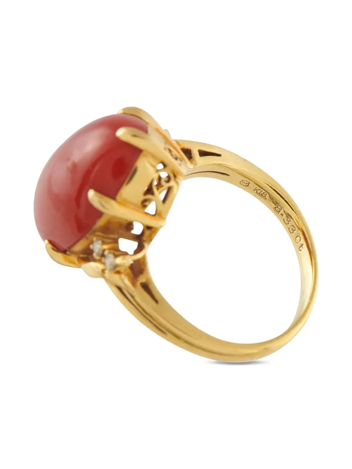 Mikimoto 18K イエローゴールド ダイヤモンド コーラル リング - 画像1