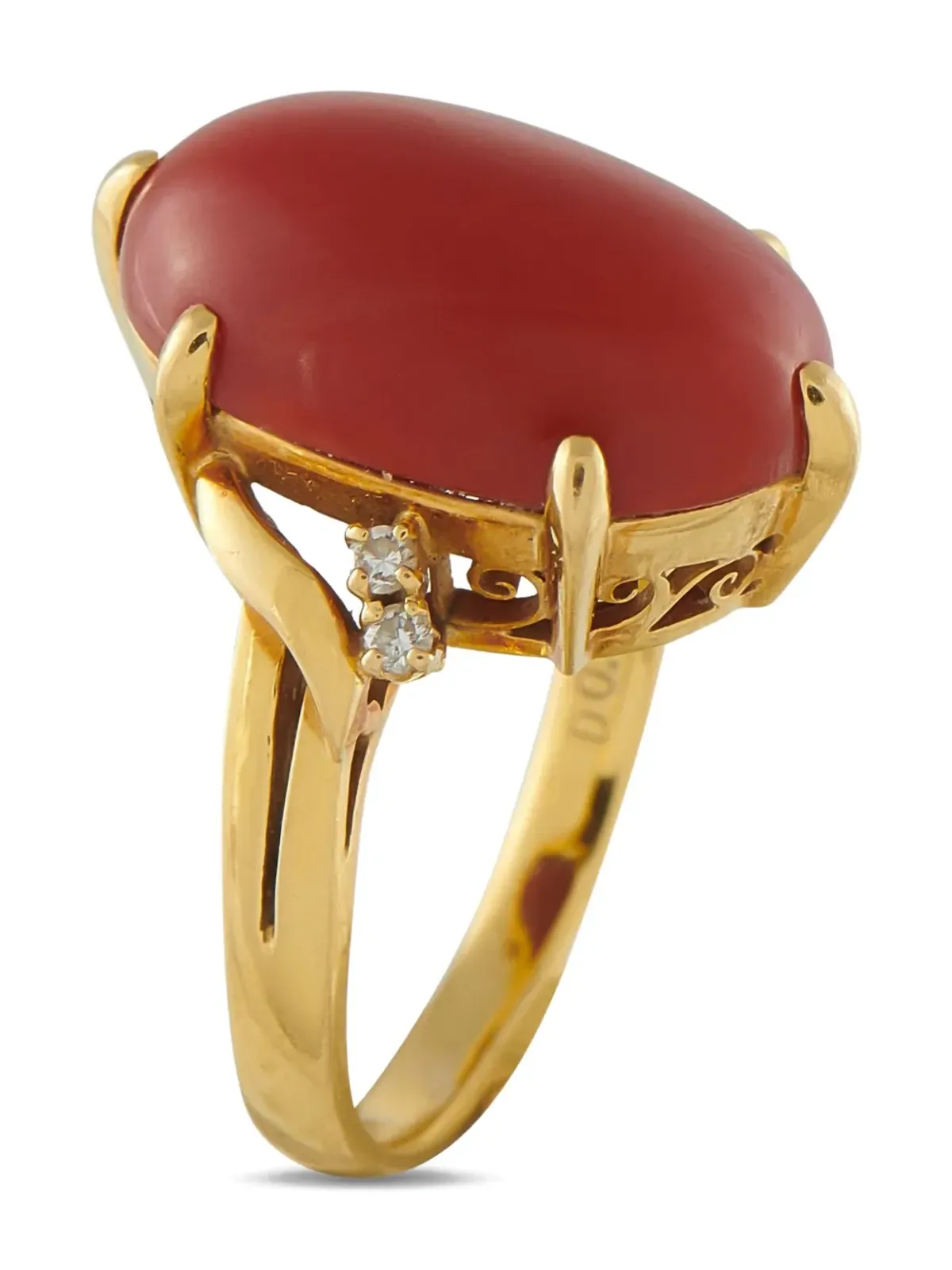 Mikimoto 18K イエローゴールド ダイヤモンド コーラル リング - 画像2