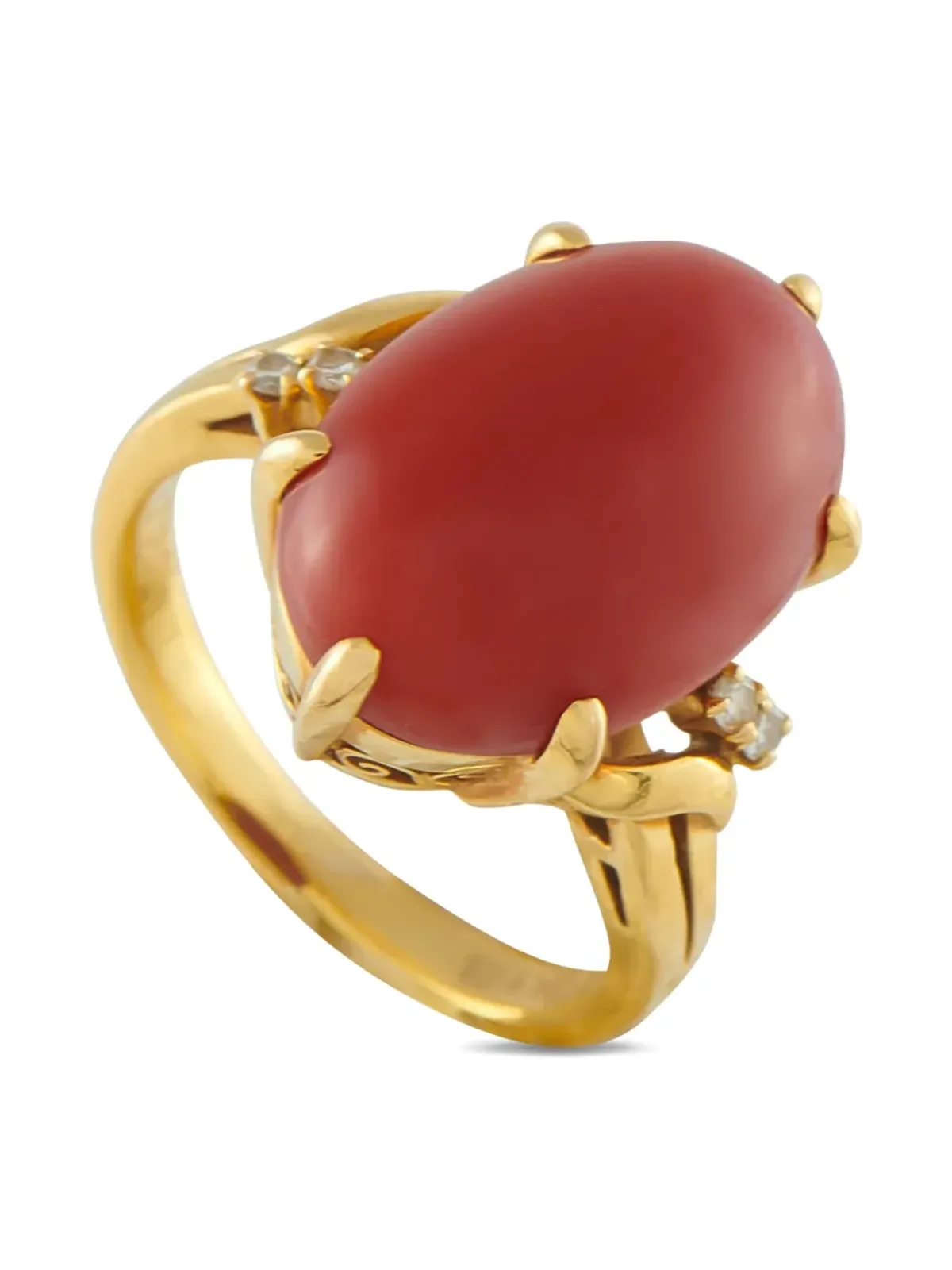 Mikimoto 18K イエローゴールド ダイヤモンド コーラル リング - 画像3