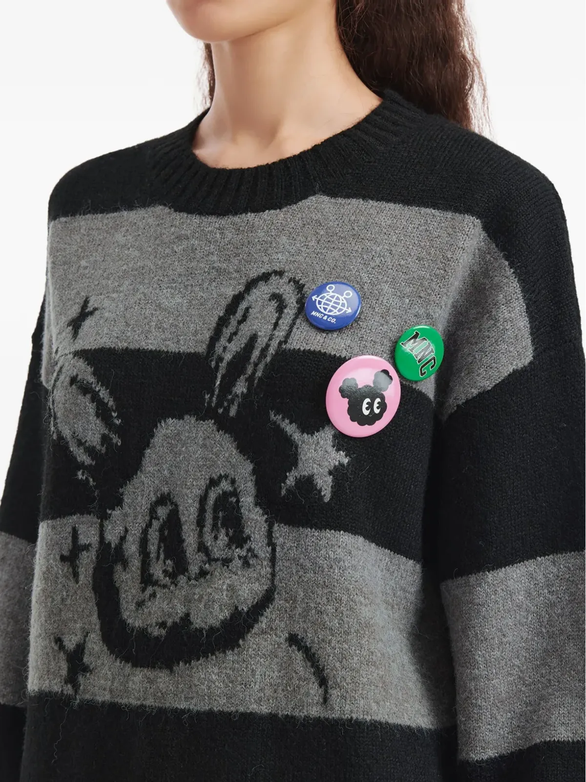 Mini Cream ストライプ柄 グラフィックデザインセーター - 画像5
