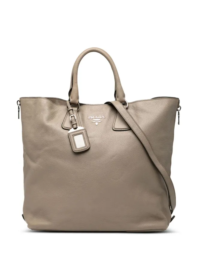 Prada Pre-Owned Prada ビンテージ 2010-2025 ヴィテロ ダイノ サイドジップ コンバーチブル トート サッチェル - ブラウンの商品画像