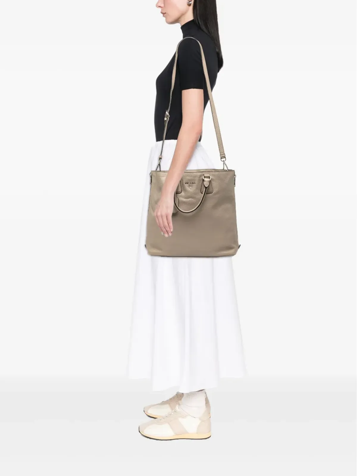 Prada ビンテージ 2010-2025 ヴィテロ ダイノ サイドジップ コンバーチブル トート サッチェル - ブラウン - 画像2