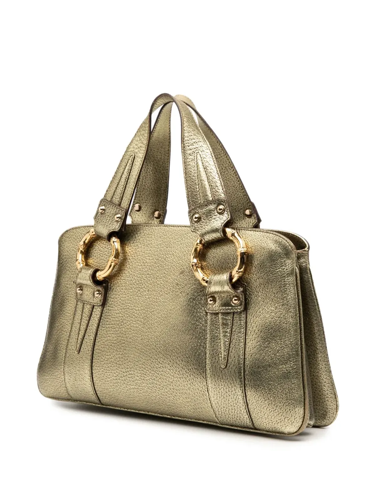 Gucci Pre-Owned 2000-2015 メタリック カーフスキン×竹ハンドル ハンドバッグ - 画像3