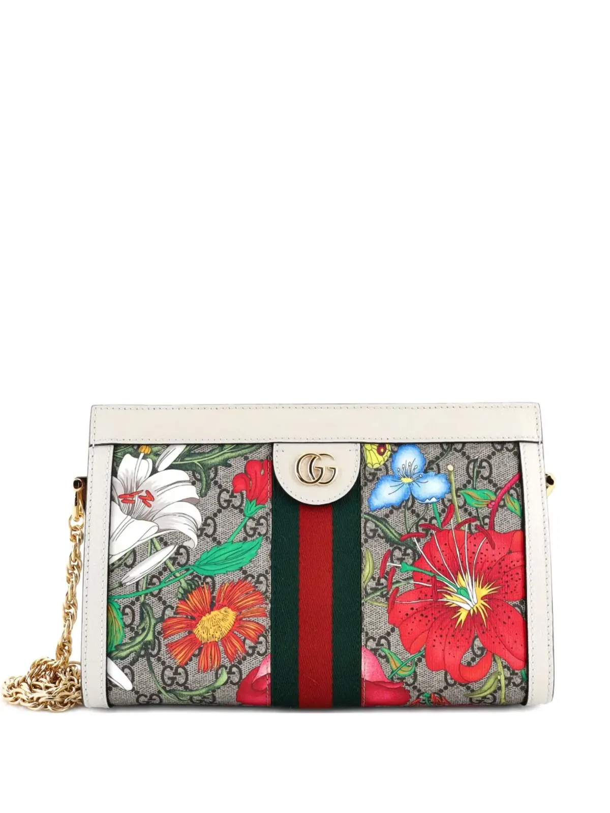 Gucci ビンテージ オフィディア チェーンショルダーバッグ Flora GG コーティッドキャンバス ミニ クロスボディバッグ - ブラウン - 画像1