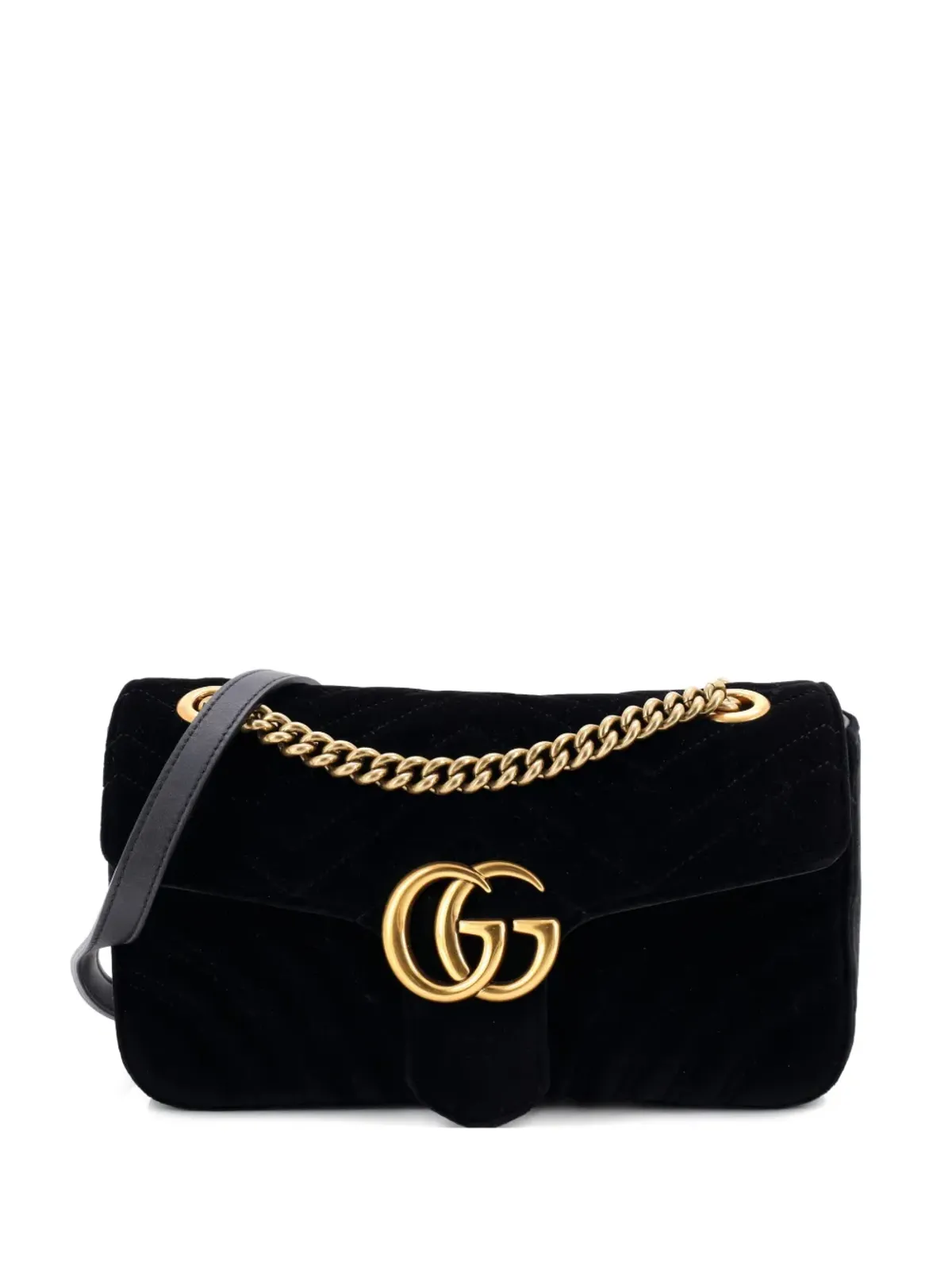 Gucci ビンテージ GG Marmont フラップバッグ マテラスベルベット 小さめショルダーバッグ - ブラック - 画像1
