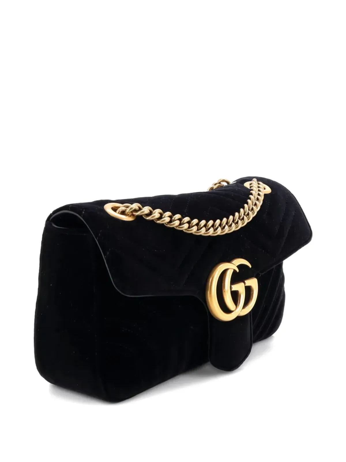 Gucci ビンテージ GG Marmont フラップバッグ マテラスベルベット 小さめショルダーバッグ - ブラック - 画像3