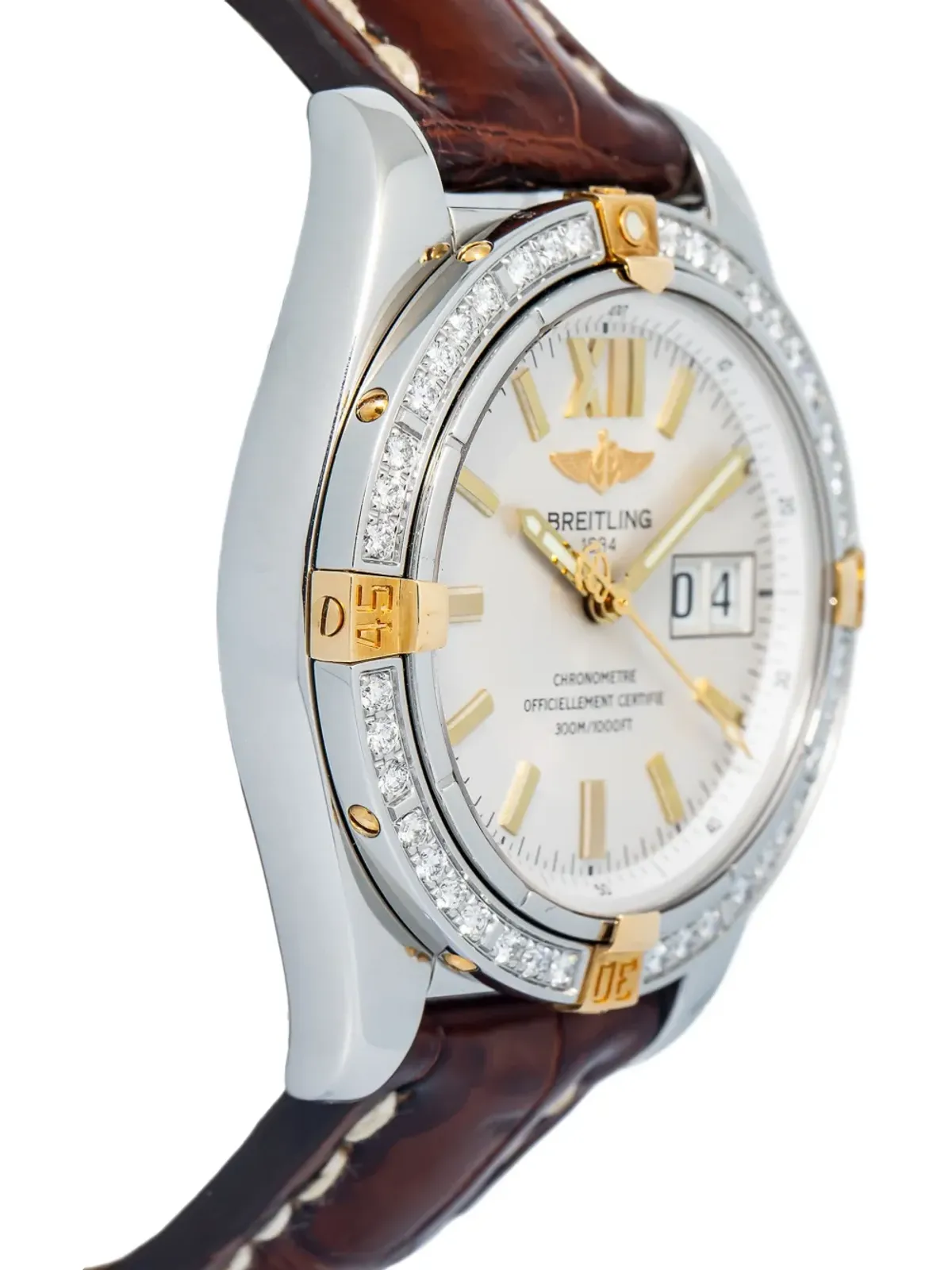 Breitling コックピット ホワイト ダイヤベゼル レザーストラップ ウォッチ - 画像5