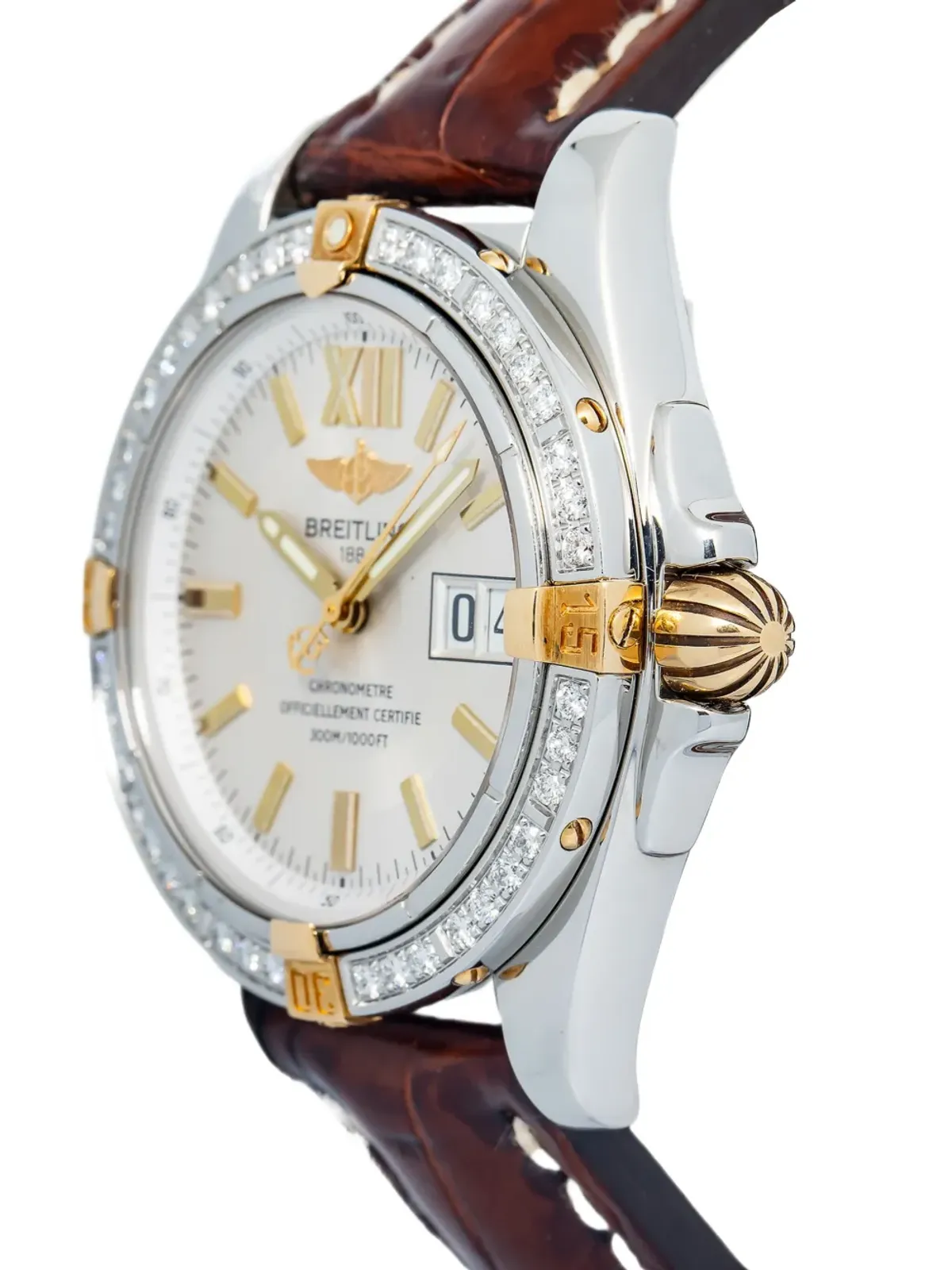 Breitling コックピット ホワイト ダイヤベゼル レザーストラップ ウォッチ - 画像4