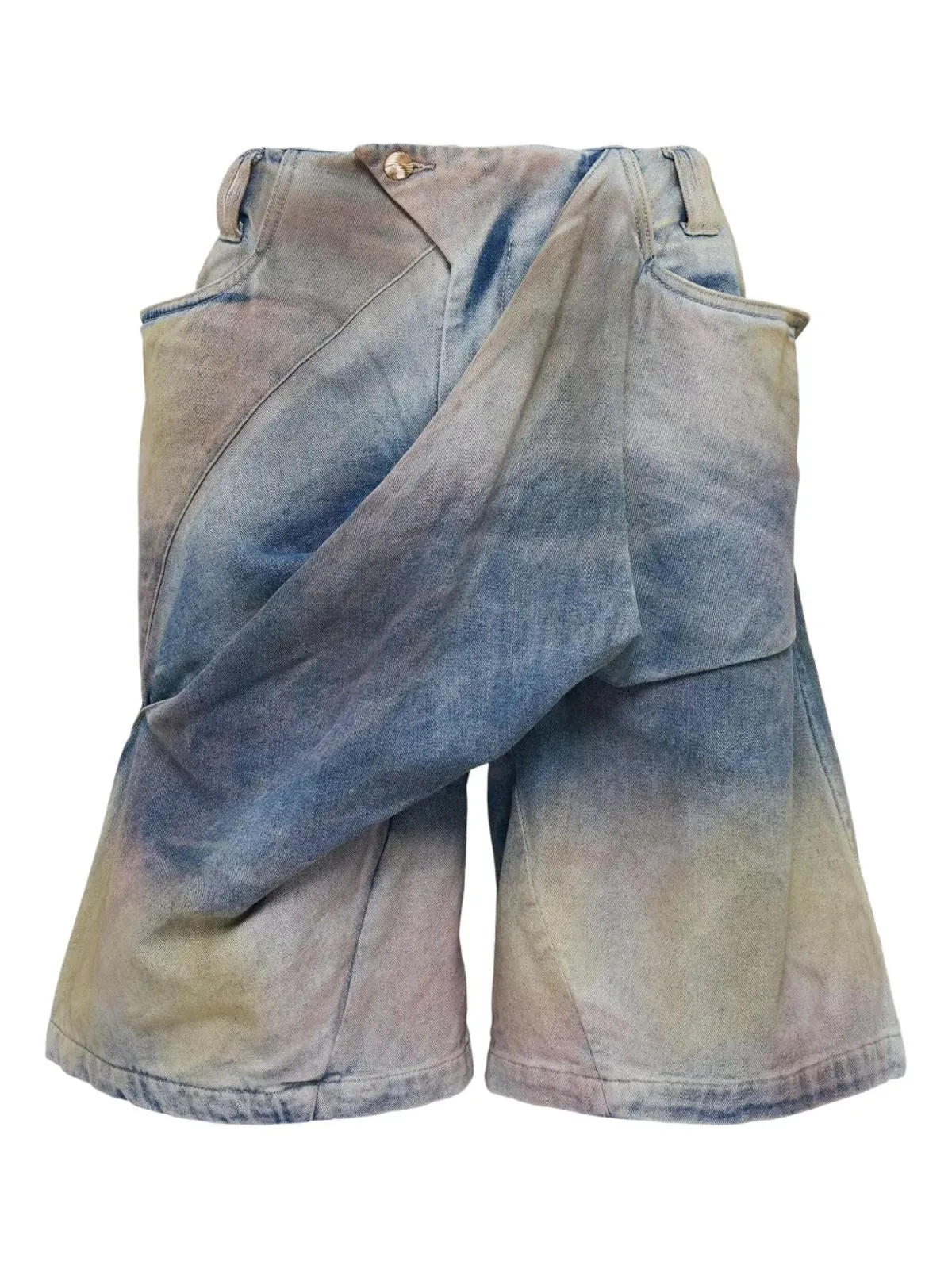 NAMESAKE Natron cross-panel denim shorts - Blue - 画像1
