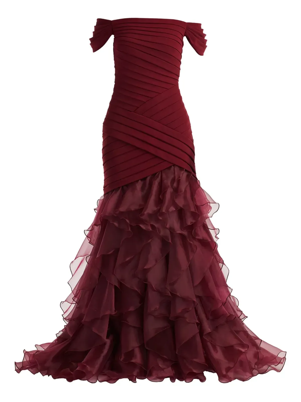 Tadashi Shoji フリル付きオフショルダーマキシドレス - 画像1