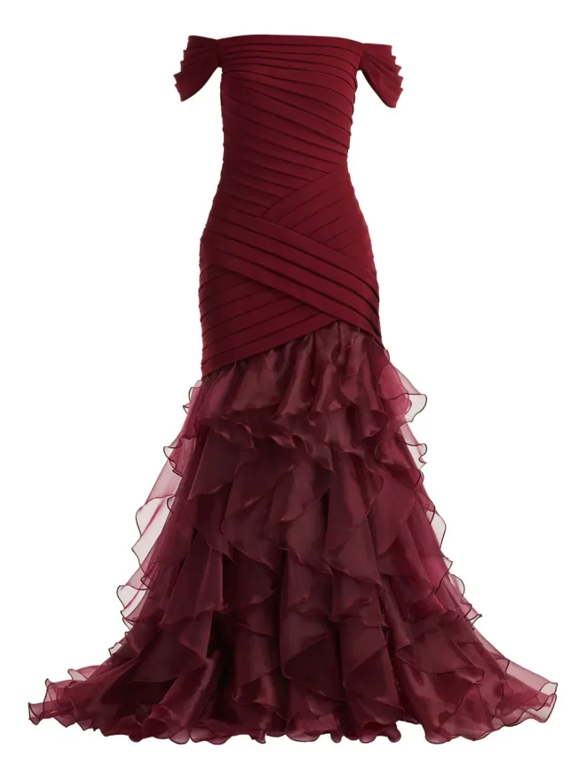 Tadashi Shoji Tadashi Shoji フリル付きオフショルダーマキシドレスの商品画像