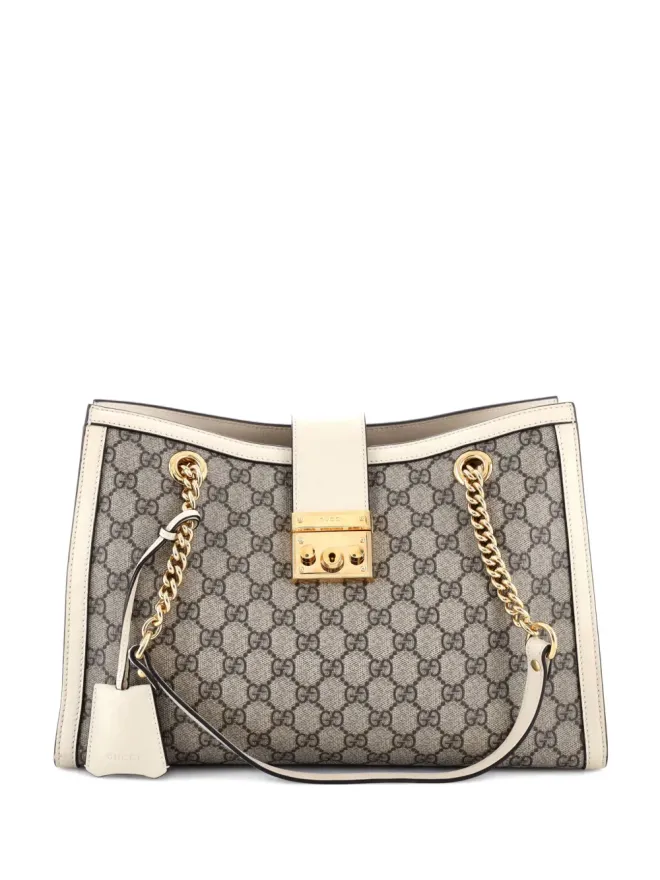 Gucci Pre-Owned Gucci ビンテージ パドロックチェーンGG コーテッドキャンバス×レザー ミディアム トートバッグ - ホワイトの商品画像